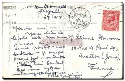 Bilhete postal antigo Sheffield — Verso