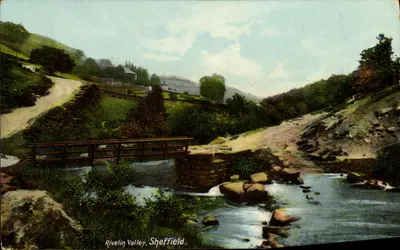 Vale do Rivelin, Sheffield — vista do ponte e do curso d'água — editor não identificado, número de série não visível