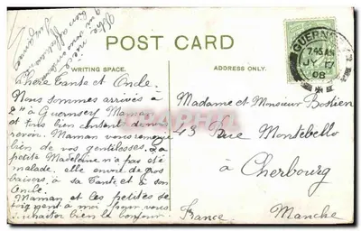 Bilhete postal antigo Castelo de Guernsey Cornet — Verso