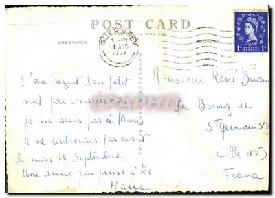 Guernesey — vue aérienne et paysages côtiers — éditeur IMPRIMÉ SUR LA CARTE — Verso