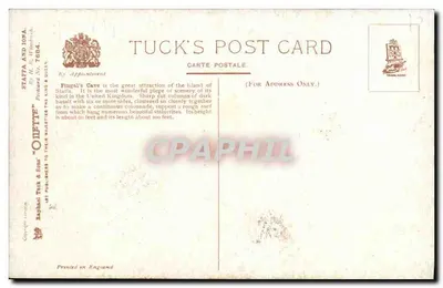 Jaskinia Fingala — Staffa, Szkocja — Tuck's Post Card n° 7684 — Rewers