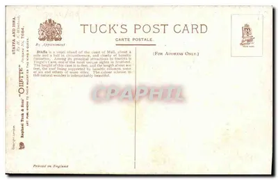 Staffa — Ilha de Staffa — Tuck's Post Card n° 7684 — Verso