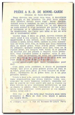 Notre-Dame de Bonne-Garde — modlitwa — A. Jolnard, Wyd. 4, rue du Buisson-St-Louis, Paryż — Rewers