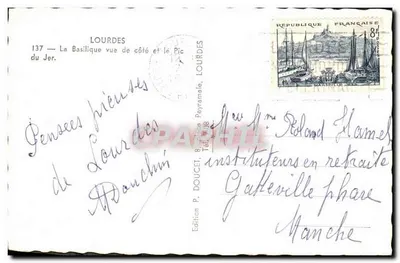 Lourdes — A Basílica vista de lado e o Pic du Jer — Editor Edlux — Verso