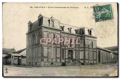 Bilhete postal antigo Sezanne Escola Comunal de Meninos