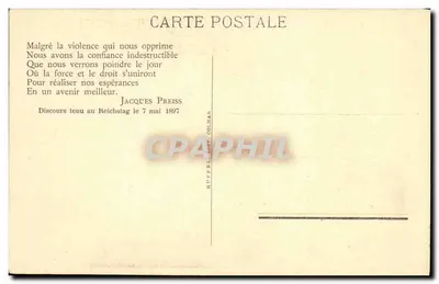 Colmar — Pomnik Jacques Preiss — Posłanek protestantyczny zmarły w wygnaniu 1853-1916 — Rewers