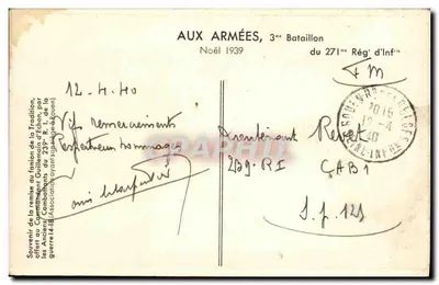 3º Batalhão do 271º Regimento de Infantaria — Lembrança da entrega da bandeira — Natal 1939 — Verso