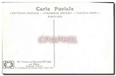 Maréchal Pétain — retrato militar — P. J. Gallais & Cie, n° 347 — Verso