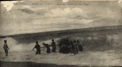 Mimizan-Plage — Baignadores surpreendidos por uma onda — Editor não identificado