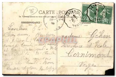 Bilhete postal antigo Laveline Devant Bruyeres Trem — Verso