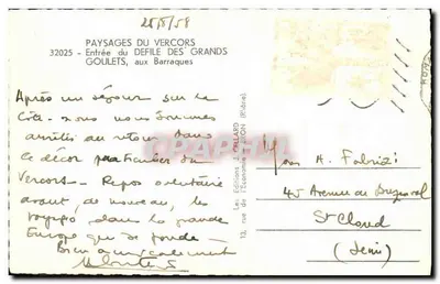 Les Barraquées w Vercors — Wejście do Défile des Grands Goulets — Éditions J. Céillard — Rewers