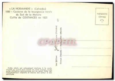 Kostium szlachecki z południa Manche — kapelusz z Coutances w 1825 — Wydawnictwo La Normandie — Rewers