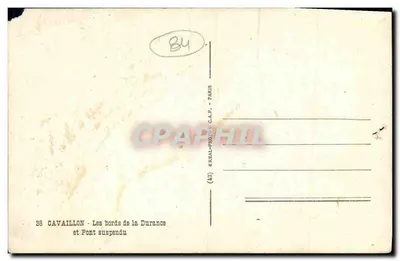 Bilhete postal antigo Cavaillon As margens da Durance e Ponte suspensa — Verso