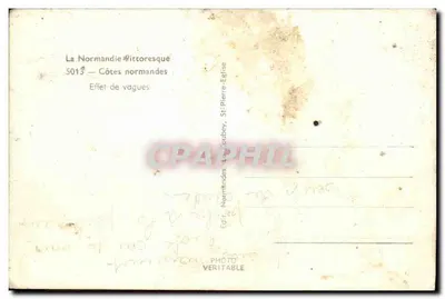 Côtes normandes — Effet de vagues — Éditeur : Léon Coubey, St-Pierre-Église — Verso