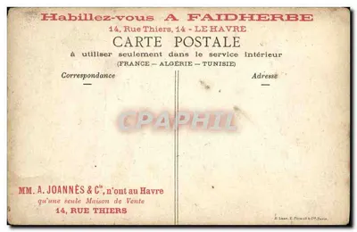 Les petits métiers parisiens — Le Dentiste en plein air — A. FAIDHERBE - A. JOANNES & C°, Tailleurs, 14, Rue Thiers, LE HAVRE — Reverso