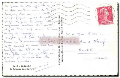 El Río en el Bosque — 1413 - La Lande — L. Chatagneau, Foto al Bromuro — Reverso