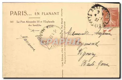 Paryż — Most Alexandre III i Esplanada Invalidów — Les Éditions d'Art Yvonne, n°141 — Rewers