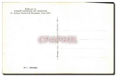 Lobo — jovem lobo em um tronco de árvore — Editado pelo COMITÉ NATIONAL DE L'ENFANCE — Verso