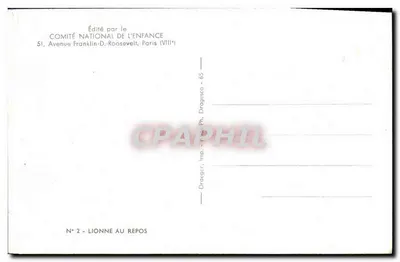 Leãoa em repouso — Editado pelo Comitê Nacional da Criança, Paris — Verso