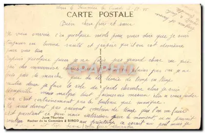 Bilhete postal antigo Jura Rocher de la Commere a Sirod — Verso