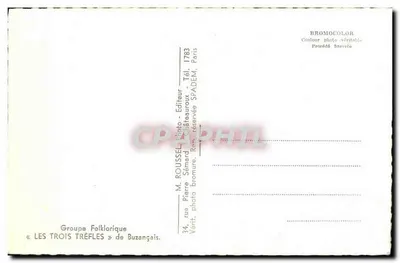 Wieczorne sceny z naszych domów — Regionalne opowiadania. Uroczystość — Grupa folklorystyczna «Les Trois Tréfles» z Buzançais, wydawca M. Roussel — Rewers