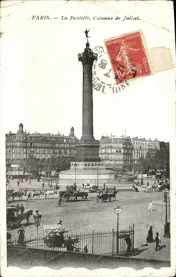 Bilhete postal antigo Paris A Praça Da Bastilha Coluna de Julho