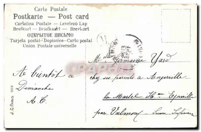 Paysage wiejski z domem — dekor z niebieskimi kwiatami — wydawca J.C. Paris n°506 — Rewers