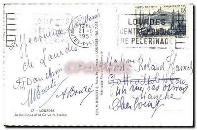 A Basílica e o Calvário de Lourdes — Ed. P. Doucet, Place Peyronale, Lourdes — Verso
