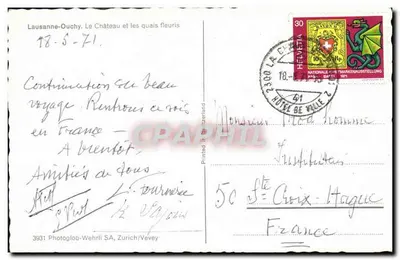 Lausanne-Ouchy — Zamek i kwietne nabrzeża — Photoglob-Wehrli SA, Zurich/Vevey — Rewers