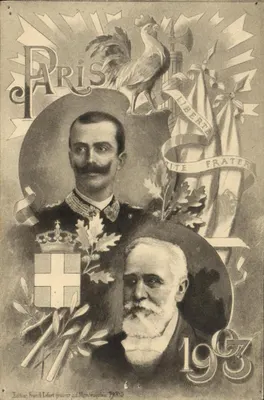 Paryż — Wizyta króla Włoch i prezydenta Republiki Francuskiej — Wydawnictwo Franck Lefort, rysunek G. Montesquieu, Paryż, 1903
