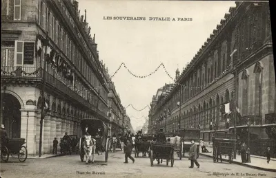 Rue de Rivoli — Władcy Włoch w Paryżu — Héliotypie E. Le Delet, Paryż