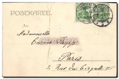 Prinses Eleonore von Solms-Hohensolms-Lich — Prins Ernst Ludwig van Hessen — bij hun huwelijk — Papierhaus Elbert, Darmstadt, n°467 — Achterkant