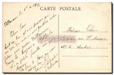 Villemeux — Carta postal decorativa com flores e vista de casa — G. Foucault, editor, Dreux — Verso