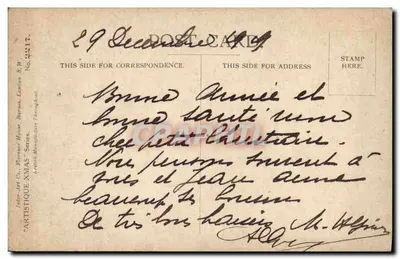 Dzieci na sierpiku — Szczęśliwego Nowego Roku 1919 — seria 'Artistic XMAS' Inter-Art Co., nr 2217 — Rewers