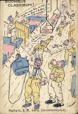 Soldados bebendo do bidão — caricatura — Halte là E.R. Paris (modelo depositado)