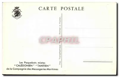 Mieszane parowce "CALÉDONIEN" "TAHITIEN" — z firmy Messageries Maritimes — wydawca Imp. Transatlantique, Paryż — Rewers