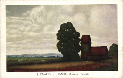Oltingen - Alsace — paisagem rural com árvore e casa — J. J Waltz (Hansi)
