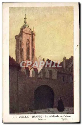 Bilhete postal antigo Fantasia Valsa Hansi A catedral de Colmar