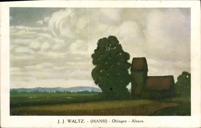 Oltingen - Alsace — paisagem com árvore e celeiro — J. J. Waltz (Hansi)