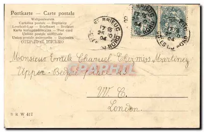 Femme en profil — dessin au trait — éditeur 'Postkarte — Carte postale' (verso) et n° BRW 417 — Rewers