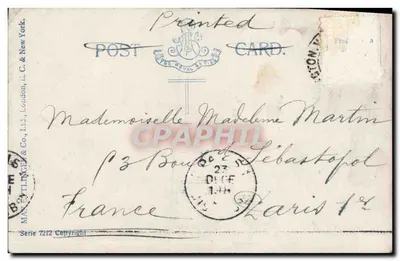 Papá Noel con marioneta — tarjeta postal impresa — Max Etlinger & Co. Ltd., Londres, serie 7212 — Reverso