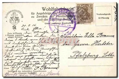 Submarino italiano — naufragio — editor A. HUBERT & Cie, Berlín — Reverso