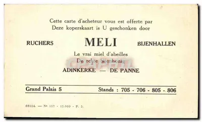 Salon de l'Alimentation et des Arts Ménagers — Palais du Centenaire — Éditeur MELI BIJENHALLEN — Verso