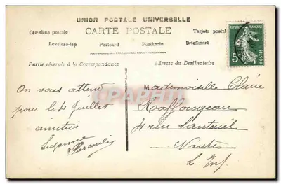 Kobieta na rowerze z bukietem — kartka pocztowa z Saint-Nazaire — wydawca DOL n°163 — Rewers