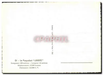 Paquebot "Liberté" — charakterystyka techniczna — C.A.P. - PARIS — Rewers