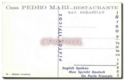 Matador die toost — San Sebastián — Casa PEDRO MARI-RESTAURANTE — Achterkant