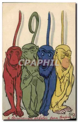 Quatro macacos coloridos — ilustração humorística — H & L, n° 1298