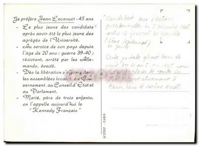Jean Lecanuet — kandydat prezydencki 1965 — SCEDIP - PARIS — Rewers
