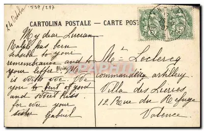 Scambio di cortesie — Caricatura di personaggi con la Torre Eiffel in primo piano — Assus, n° 539/297 — Verso
