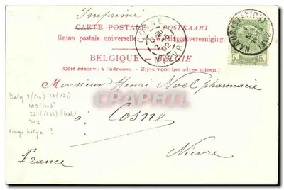 Namur. Statua Léopolda I — Instytut Okulistyki i Klinika Oczna — Wydawca E. Polereck, nr 8 — Rewers
